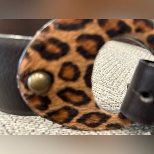 Chicos Leather M Leopard Western Equestrian Boho Hippie Wide Belt